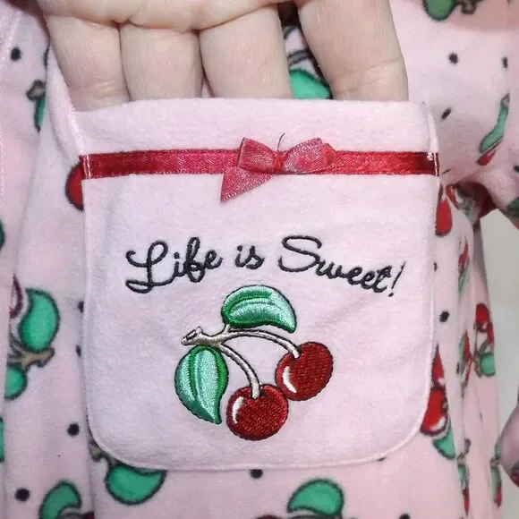 MARY ENGELBREIT Nightgown/Pajama top, XL, Pink, Cherries, Fleece, Life Is Sweet - Picture 2 of 11